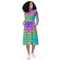Lines and Triangles - All-Over Print Long Sleeve midi Dress