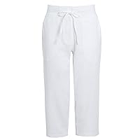 Womens Ladies 3/4 Length Summer Holiday Linen Black White Stone Comfort Trousers Pants