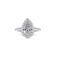 MRENITE 10K 14K 18K Gold 3 Carat Pear Cut Halo Moissanite Engagement Ring for Women Pear Shaped Wedding Anniversary Ring for Her