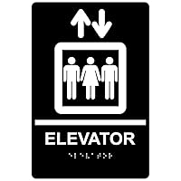 Elevator Braille Sign, ADA-Compliant Braille and Raised Letters, 9x6 inch White on Black Acrylic with Adhesive Mounting Strips