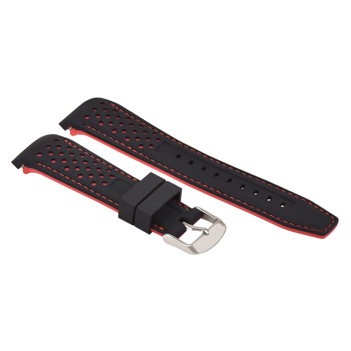 Ewatchparts 20MM CURVED RUBBER STRAP PERFORATED COMPATIBLE WITH CITIZEN ECO DRIVE WATCH BLACK RED STITCH