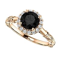 Love Band 1 CT Floral Black Diamond Engagement Ring 14k Rose Gold, Cherry Blossom Black Onyx Ring, Sakura Black Diamond Ring, Halo Black Flower Ring, Best Ring For Her