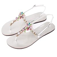 Women`S Summer Beach Sandals Lady T-Strap Thong Tlip Flops Casual Slipper Plus Size Silver 12