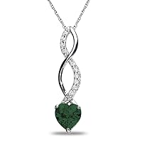 The Diamond Deal Lab Created 6.00MM Green Emerald Gemstone May Birthstone Heart and Diamond Accent Pendant Necklace Charm in 10k SOLID White Gold