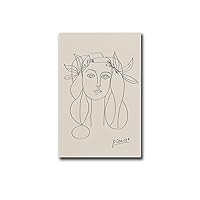 Printed Canvas Painting Wall Art Pablo Picasso Print Girl Face Line Drawing, Picasso Black White Poster Modern Minimalist Abstract Wall Art Living Room and Bedroom Home Decoration 12x18inch Without Frame