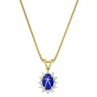 Rylos Necklaces For Women 14K Yellow Gold - Diamond & Blue Star Sapphire Pendant Necklace 6X4MM Color Stone Gemstone Jewelry For Women Gold Necklace