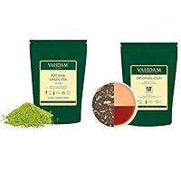 VAHDAM, Matcha Green Tea Powder (1.75oz, 25 Cups) & India's Original Masala Chai (3.53oz, 50 Cups)- Black Tea & Indian Spices | Chai & Matcha Latte for energy, focus and cleansing- 100% Pure