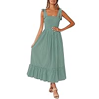 Maxi Dresses for Women 2024 Solid Color Elegant Classic Pretty A Line with Sleeveless Square Neck Tunic Dress