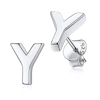 Silvora 925 Sterling Silver Stud Earrings Simple Initial Letter A-Z Studs for Women Girls Hypoallergenic,with Gift Box