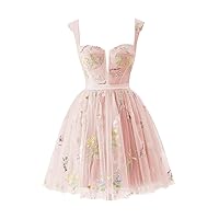 Xijun Homecoming Dresses Short Teens Flower Embroidery Tulle Mini Prom Cocktail Party Dress with Pockets