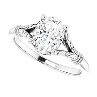 1.00 CT Oval Colorless Moissanite Engagement Ring, Wedding Bridal Ring Set, Eternity Sterling Silver Solid Diamond Solitaire Prong Anniversary Promise Ring for Her