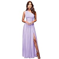 Sleeveless Chiffon Plus Size Bridesmaid Dresses Lilac One Shoulder Long Evening Gowns with Slit Size 24W