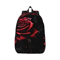 Red And Roses Print Canvas Laptop Backpack Outdoor Casual Travel Bag Daypack Book Bag For Men Women