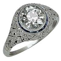 14k White Gold Plated Diamond & Sapphire Ring 1.50Ct Round Cut Art Deco Style & Lab Created Wedding Ring For Women & Girl Band