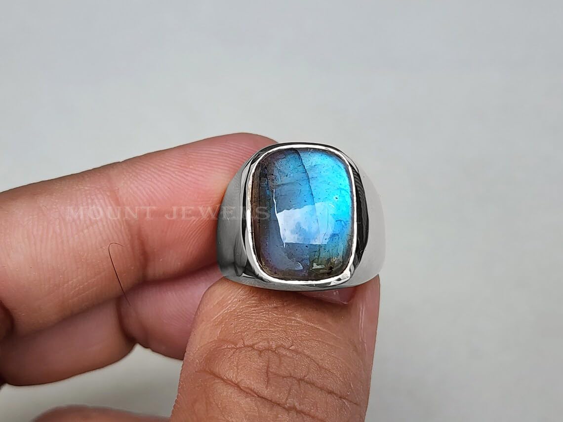 MOUNTJEWELS Natural Labradorite Gemstone Ring, Mens Labradorite Ring, Handmade Silver Ring, 925 Sterling Silver, Birthday Gift for Him, Promise Ring, Birthstone, Thanksgiving