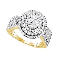 The Diamond Deal 10kt Yellow Gold Womens Round Diamond Oval Cocktail Ring 1-5/8 Cttw