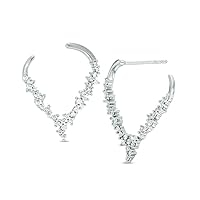 0.50 Cttw Diamond Chevron Open Hoop Twisted Stud Earrings in Solid 10K White Gold (I-J/13)