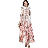 Women Long Sleeve Jacquard Dress Floral Evening Events Party Chinese Style Photograph