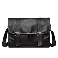 Men's Leather Briefcase Business Travel Messenger Satchel, Black