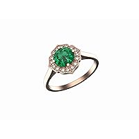 Round Natural Emerald And Diamond Ring 0.25 Ctw Diamond Weight G-H Color Diamond SI1-SI2 Clarity Diamond 1.5 Ctw Emerald Weight 14k Solid Gold Emerald Ring