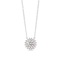 925 Sterling Silver Round AAA Grade American Diamond Sunburst Flower Pendant Necklace with 18 Inch Chain for Women and Girls Jewellery Gifts