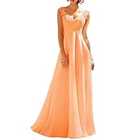 Women's A Line Lace Wedding Dress Long V Neck Formal Evening Dress Orange