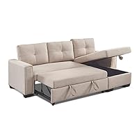 CHCDP 91.7” Pull-Out Sleeper Bed, L-Shape 3-Seater Modular Fabric Convertible Reversible Sleeper Sectional Sofa Couch