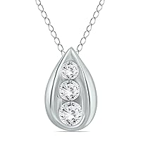 1/4 Carat TW - 1/2 Carat TW Three Stone Diamond Tear Drop Pendant Available in 14K White Gold and 14K Yellow Gold
