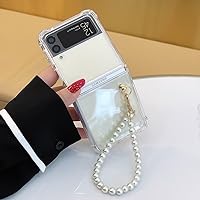 Hand Pearl Wrist Bracelet Chain Case for Samsung Galaxy Z flip3 Z flip4 Shockproof Back Cover,A,for Samsung Galaxy Z Flip 4