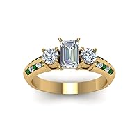 Choose Your Gemstone 3 Stone Channel Accent 14k Yellow Gold Plated Emerald Shape Casual Wear Diamond CZ Engagement Rings Matching Wedding Jewelry Easy to Wear Gifts : US Size 4 to 12