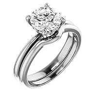 10K Solid White Gold Handmade Engagement Ring 1 CT Round Cut Moissanite Diamond Solitaire Wedding/Bridal Ring for Women/Her, Vintage Gift for Women