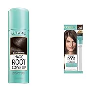 Magic Root Cover Up Gray Concealer Spray Dark Brown 2 oz. & L'Oreal Paris Magic Root Rescue 10 Minute Root Hair Coloring Kit