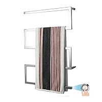 Wall Mounted Towel Warmer for Bathroom 304 Stainless Steel Hardwired and Plug in Options 5 Bars Polished Quick Towel Dryer Energy Saving Lavatory Bath Shower 90W (Silver Hardwired)