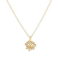 Delicate and Tiny Cut Out 24k Gold Plated Sterling Lotus Flower Pendant on a Gold Fill Chain, 7087-yg