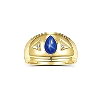 Rylos Mens Rings Yellow Gold Plated Silver Ring Timeless Pear Shape Tear Drop Cabochone Color Stone Gemstone & Diamond Rings Rings For Men Men's Rings Silver Rings Sizes 8,9,10,11,12,13 Mens Jewelry