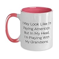 Funny Grandson Gifts, I May Look Like I'm Paying Attention. But, Grandson Two Tone 11oz Mug From Grandparent, Cup For Grandson