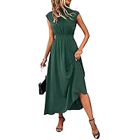 Women Summer Dresses 2023 Solid Mock Neck Sleeveless A-line Long Dress