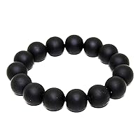 Unisex Bracelet 14mm Natural Gemstone Matte Black Onyx Round shape Smooth cut beads 7 inch stretchable bracelet for men & women. | STBR_05326