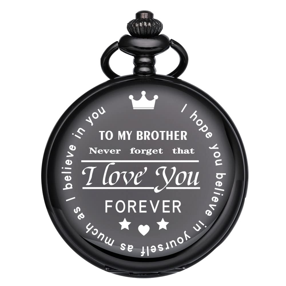 BOSHIYA Brother Birthday Gifts from Sister or Brother, Personalized Engraved Pocket Watch with Chain for Men