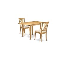 NDAV3-OAK-C Norden 3 Piece Room Set Contains a Rectangle Kitchen Table with Dropleaf and 2 Linen Fabric Upholstered Dining Chairs, 30x48 Inch, Oak