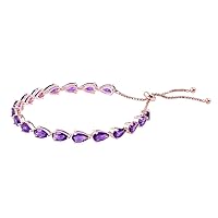 Adjustable 4.5 Cts Pear Cut Amethyst Cz Gemstone 925 Sterling Silver Rose Gold Plated Bridal Bracelet