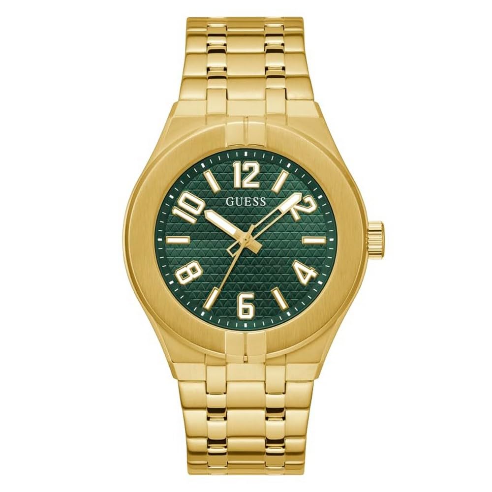 GUESS Men's 44mm Watch - Gold Tone Bracelet Green Dial Gold Tone Case