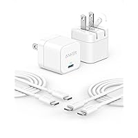 Anker Charger, 2-Pack 20W Fast Charger with Foldable Plug and USB-C to C Cables, for iPhone 15/15 Plus / 15 Pro / 15 Pro Max / 14/13 Series, Samsung Galaxy, Pixel 6/5, iPad Pro, and More