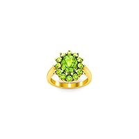 14K Yellow Gold Plated 2.00 Ctw Oval Cut Lab Created Green Peridot Engagement Wedding Halo Ring