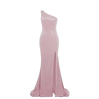 Long One Shoulder Glitter Prom Dresses Mermaid Slit Strappy Back Formal Bridesmaid Dresses for Women