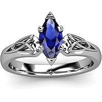 ANGEL SALES 2.50 Ctw Marquise Cut Blue Sapphire Engagement Ring For Women's & Men's 14K White Gold Finish