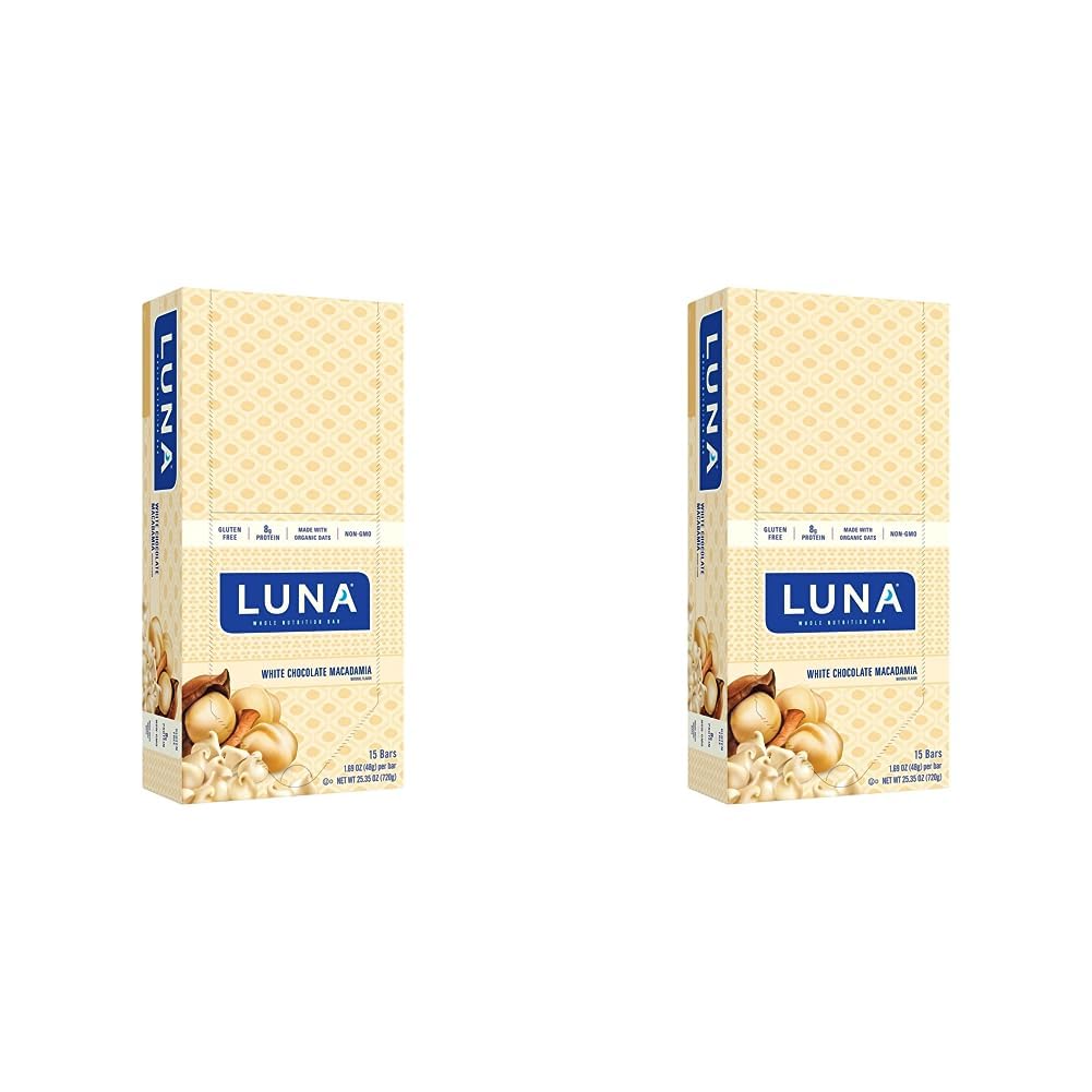 Luna Bar - Gluten Free Snack Bars - White Chocolate Macadamia Flavor -8g of protein - Non-GMO - Plant-Based Wholesome Snacking - On the Go Snacks (1.69 Ounce Snack Bars, 15 Count) (Pack of 2)
