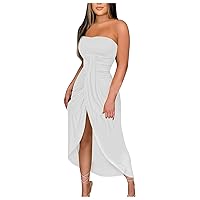 Dresses for Women 2024 Sexy Fashion Solid Sleeveless Strapless Irregular Draped Party Dress