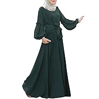 Abaya Dress for Women Cute Long Robes Muslim Abaya Dress Long Sleeve Round Neck Solid Dress Islamic Maxi Kaftan Daily Casual Dress Full Length Robes Green 2X