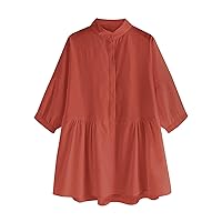 Linen Button Up Shirts for Women Solid Color Baggy Blouse Tops Long Sleeves Comfort Tee Tunics Fall Winter Cloth